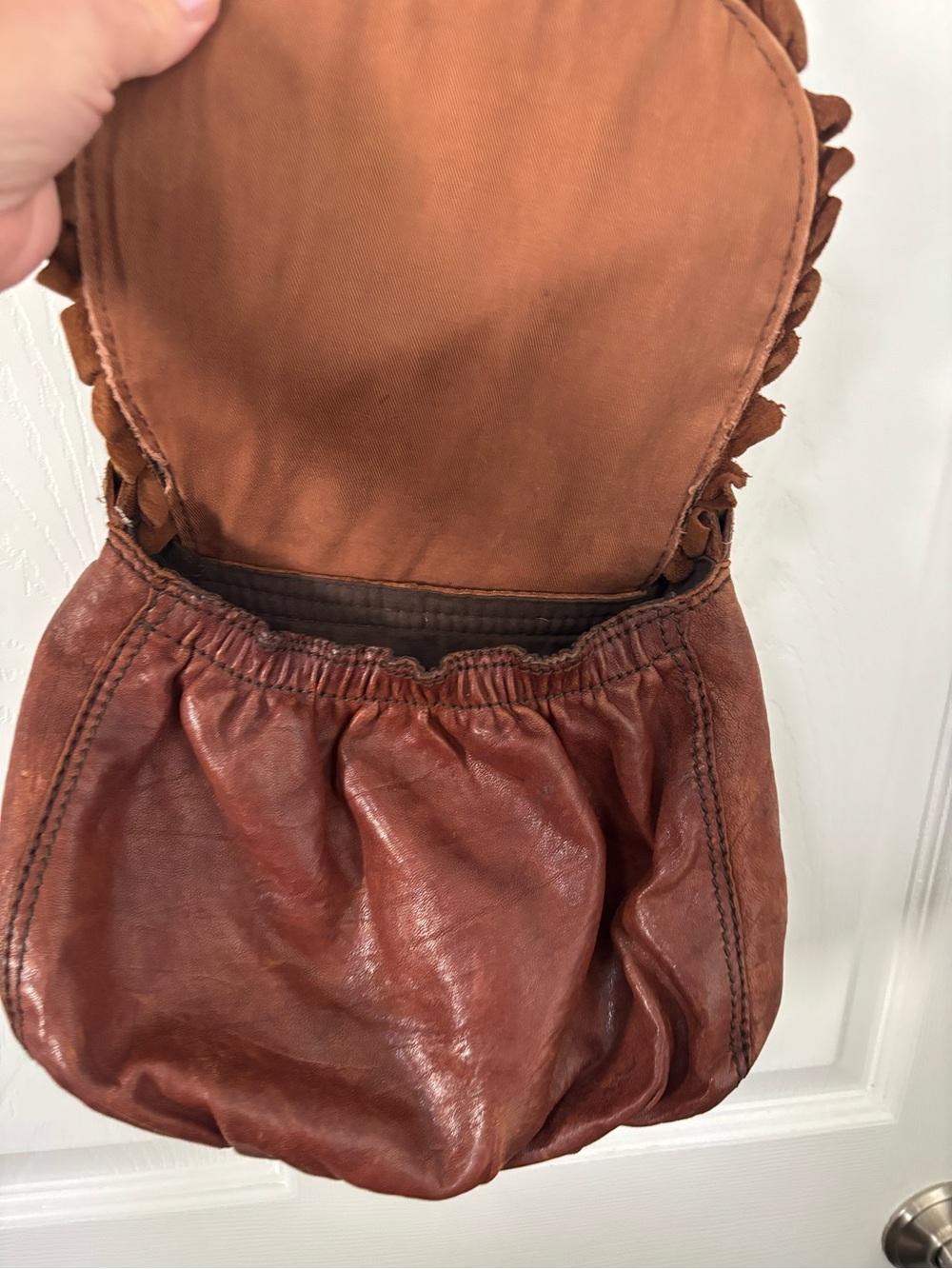 Lucky Brand Chestnut Brown Leather Crossbody with Braided Trim - Picture 3 of 5